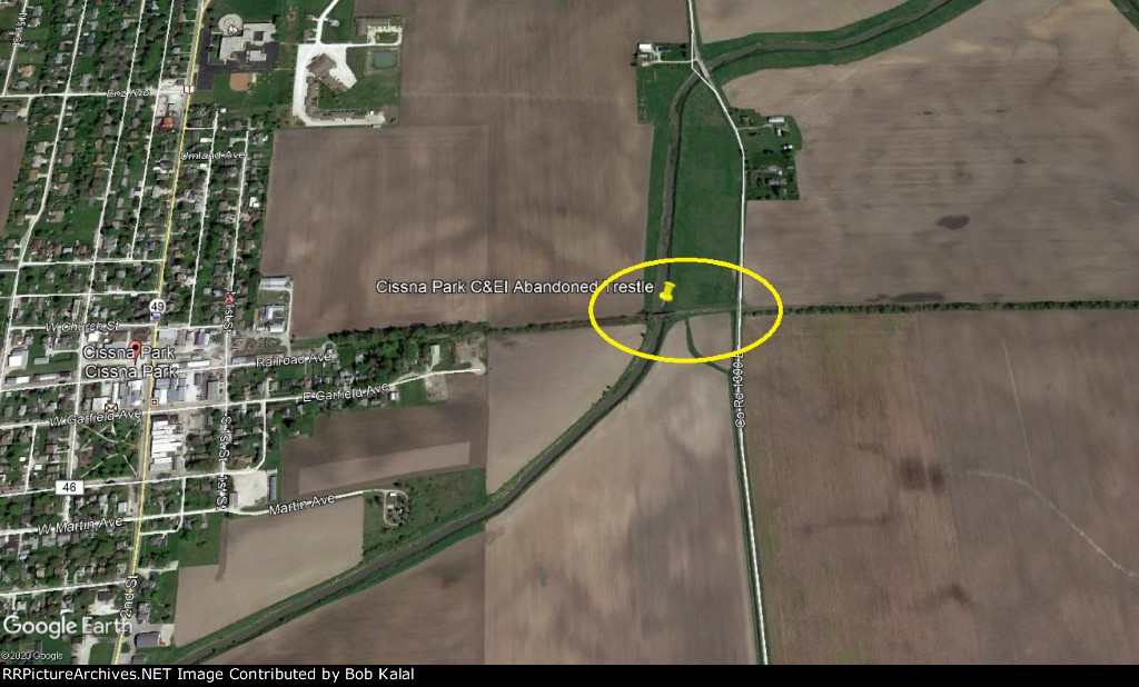 Cissna Park, IL, C&EI Railroad Track & Trestle Aerial